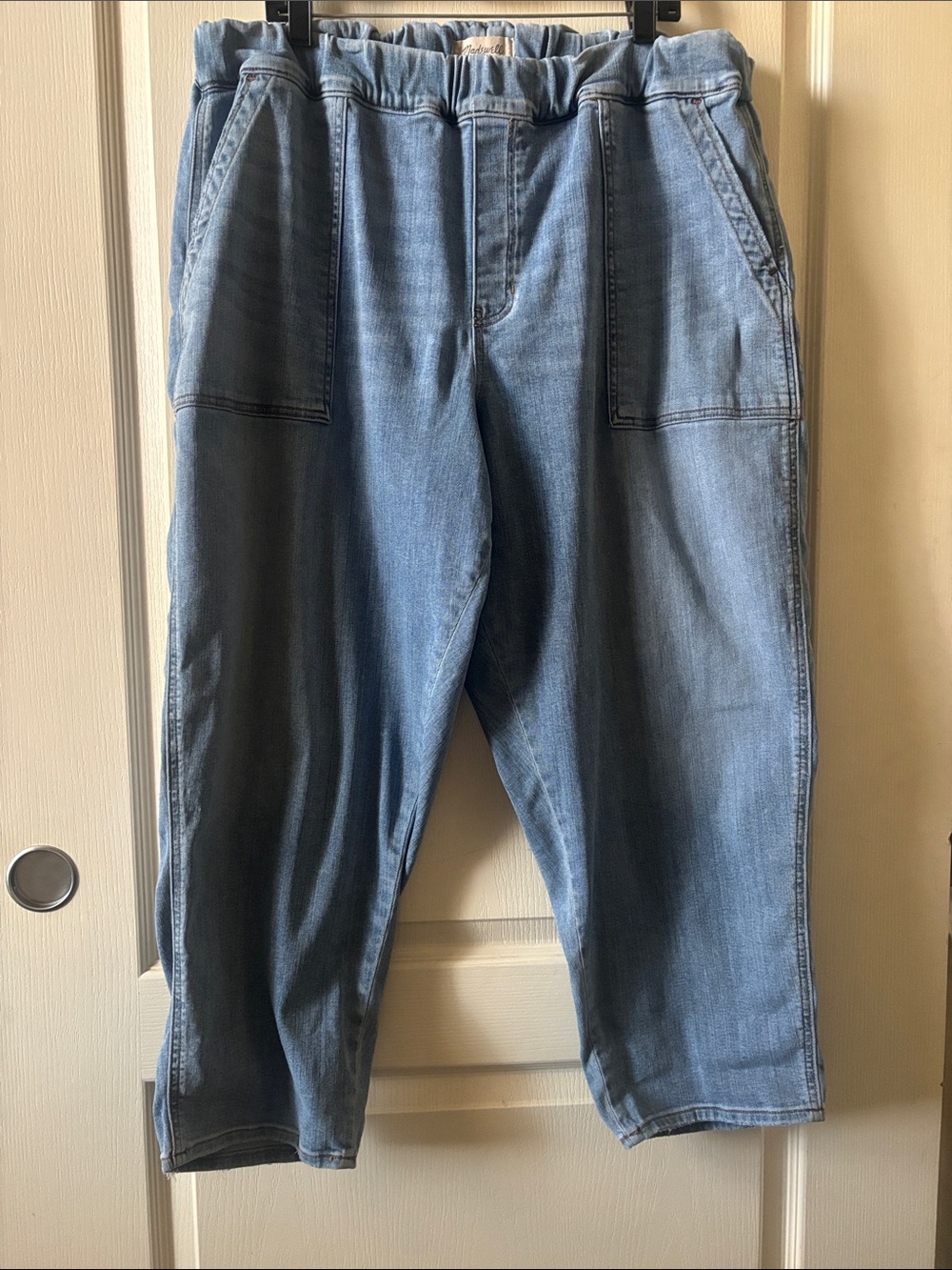 Madewell Light Blue Cropped Relaxed Denim Jumpsuit-Style Pants
